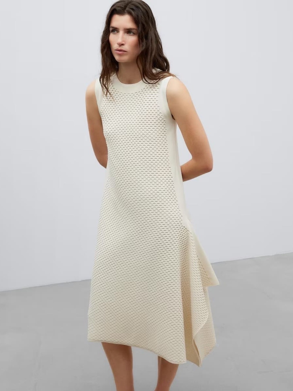 Adolfo Dominguez Cream Sleeveless Textured Midi Dress